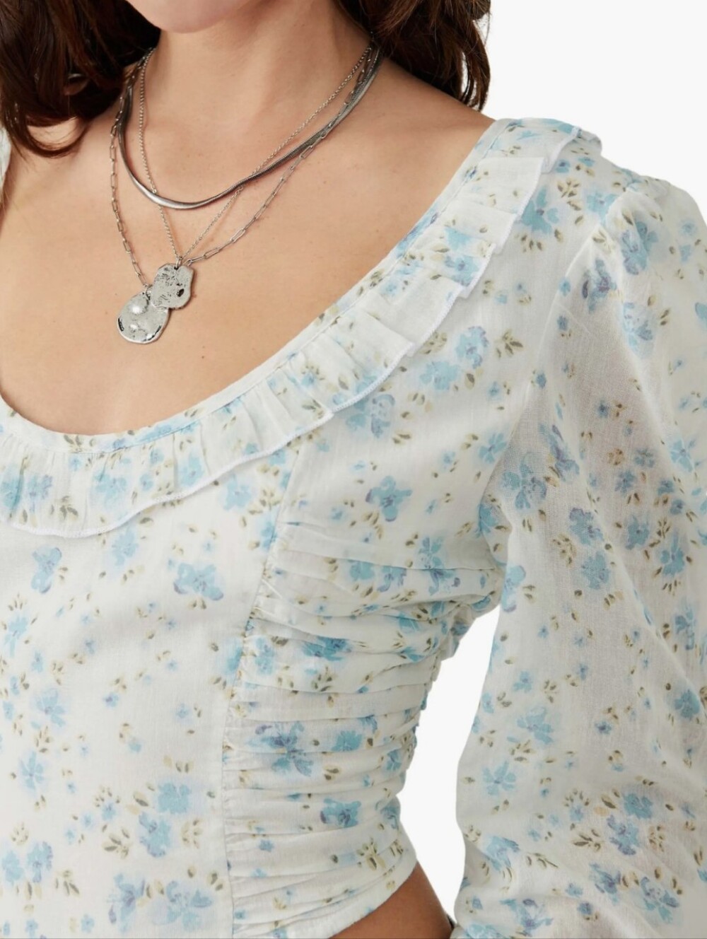 Free People women's blue floral print Another Life Print Crop Top Cotton